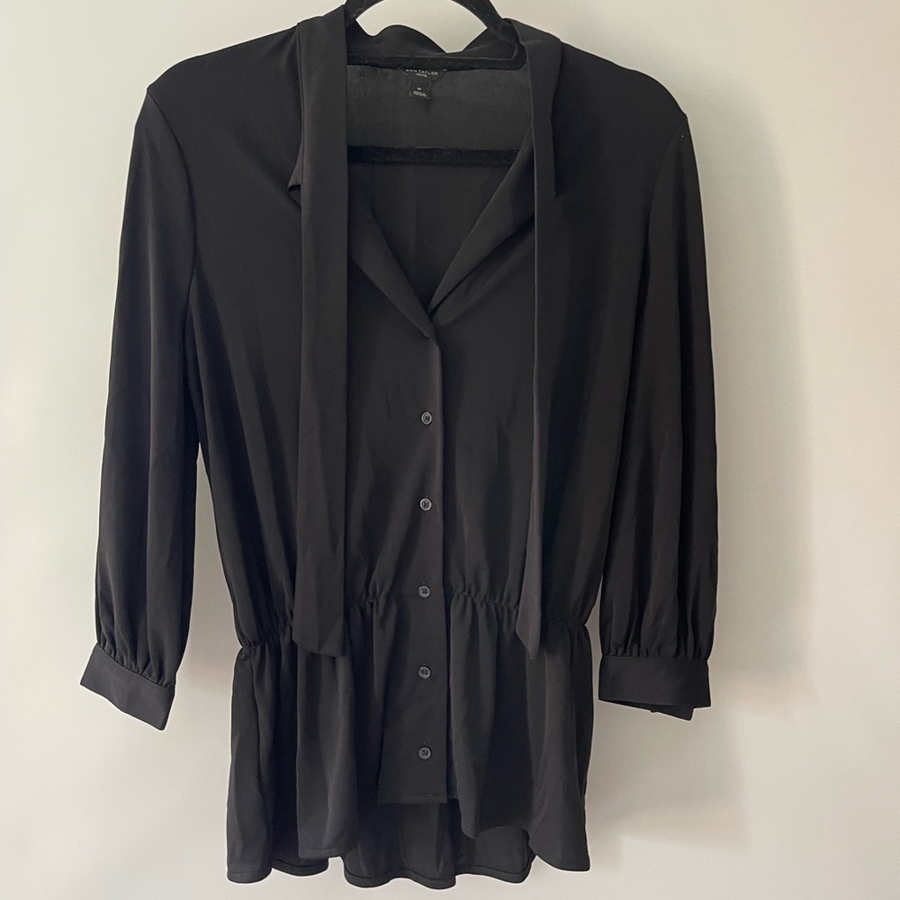 Ann Taylor black peplum button down top sz petite small